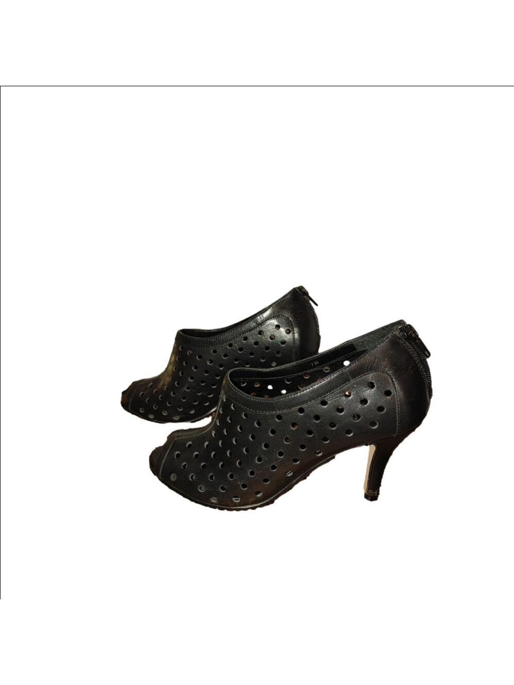VANELi. Leather Peep-toe Perforated Stiletto Heels Size 7M
